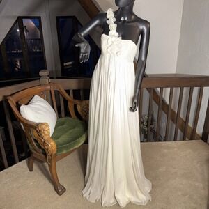 J.Crew 100% SILK Goddess Gown One Shoulder Rouched Bodice ALine Wedding Size 6